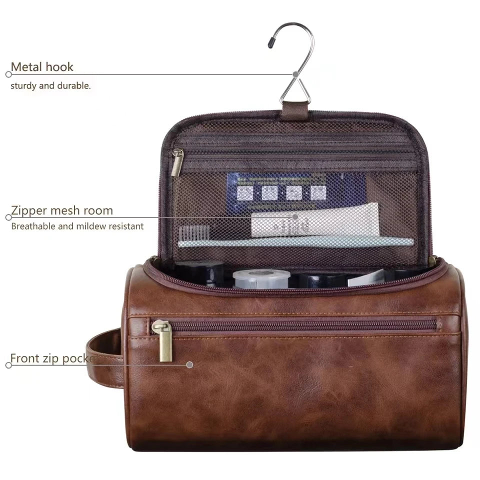 Men Vintage Luxury Toiletry Bag Travel Organizer Waterproof Makeup Case Hanging Storage for Business and Personal Use