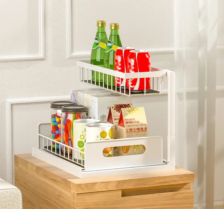2 Tier Under Sink Organizers with Sliding Drawer for Bathroom and Kitchen Storage