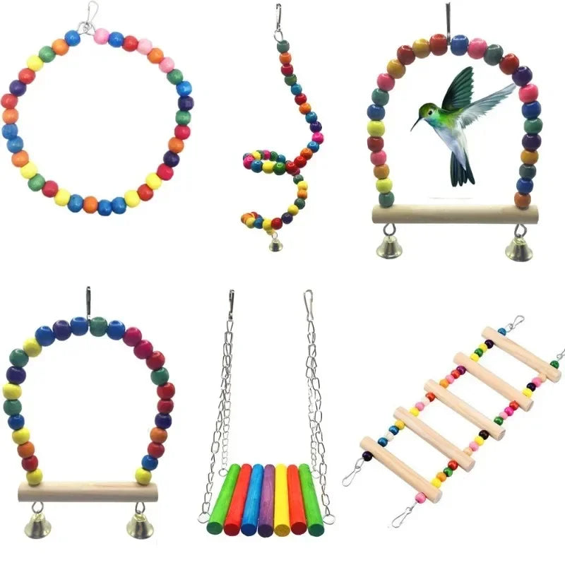 Bird Toy Set Rocking Chewing Training Combination Toy Bird Cage Parrot Hanging Hammock Parrot Cage Toy Ladder Pet Supplies