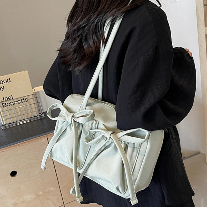 2024 New Korean Bow Nylon Shoulder Bag Large Capacity Tote Bag