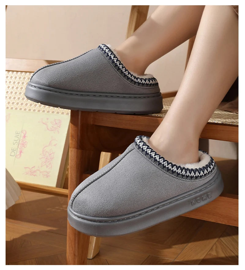 Home Soft Plush Slippers Women Winter Non-Slip Cotton Slides Plus Size 45 Warm Thick Bottom