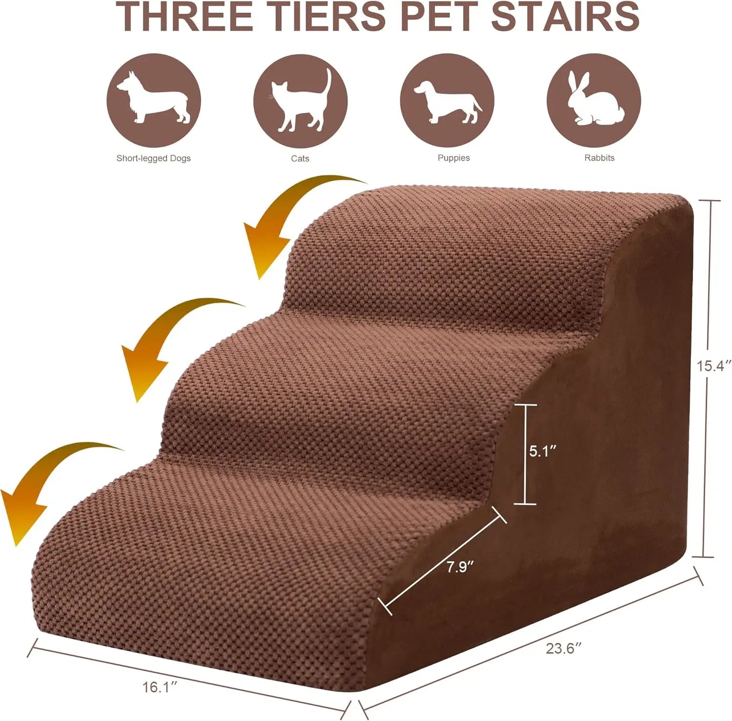 Pet Stairs for Large Dogs and Cats High Density Soft Foam Extra Wide Non-Slip Steps for High Beds and Couches
