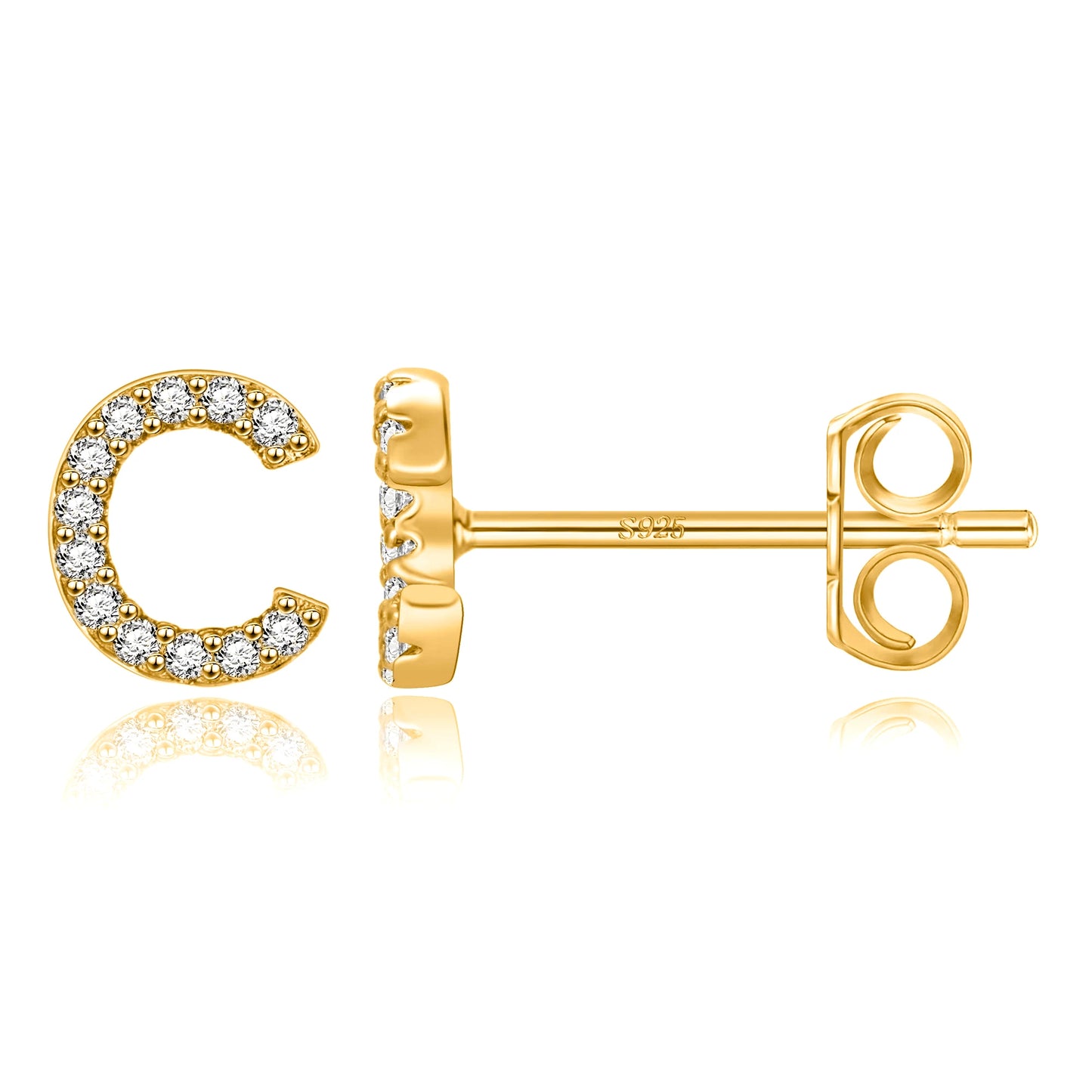 Simple Metal 925 Sterling Silver Letter Earrings with Zircon