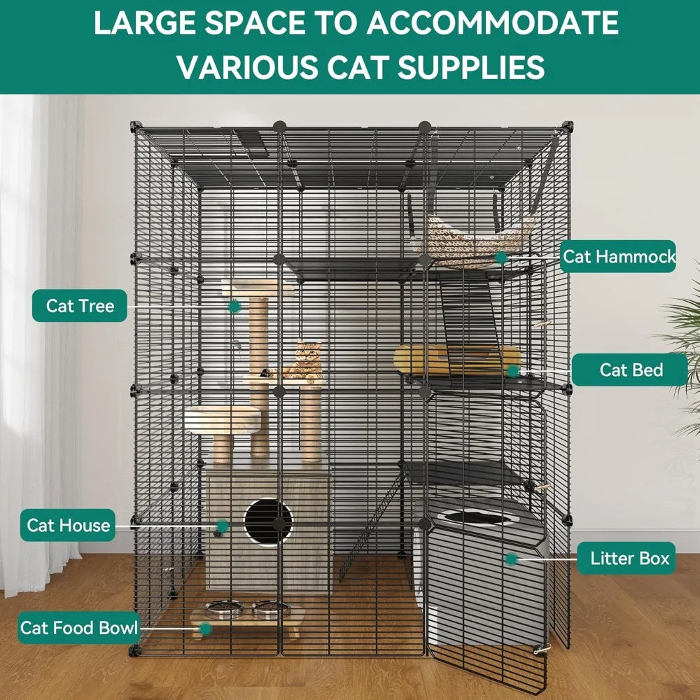 YITAHOME 4-Tier Indoor Cat Cage: Large Enclosure with Hammock DIY Metal Playpen for Small Pets, Puppies, Guinea Pigs, Ferrets, H
