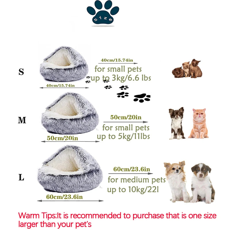 2 in 1 Soft Plush Pet Bed with Cover for Small Dogs and Cats