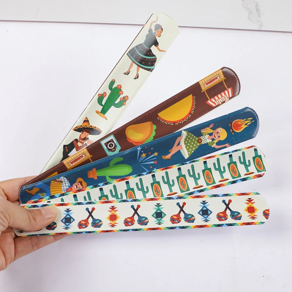 12pcs Mexican Fiesta Theme Cactus TACO Slap Bracelets Wristband Toy for Birthday Party