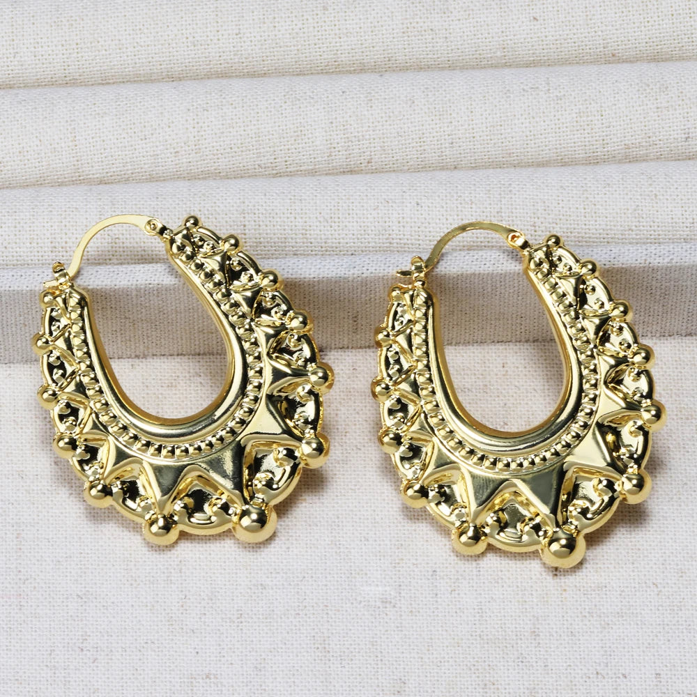 Luxury Quality Vintage Non Tarnish Womens Earrings 18K Gold Plated Hypoallergenic Waterproof Fashion Hoop Spikes Beads