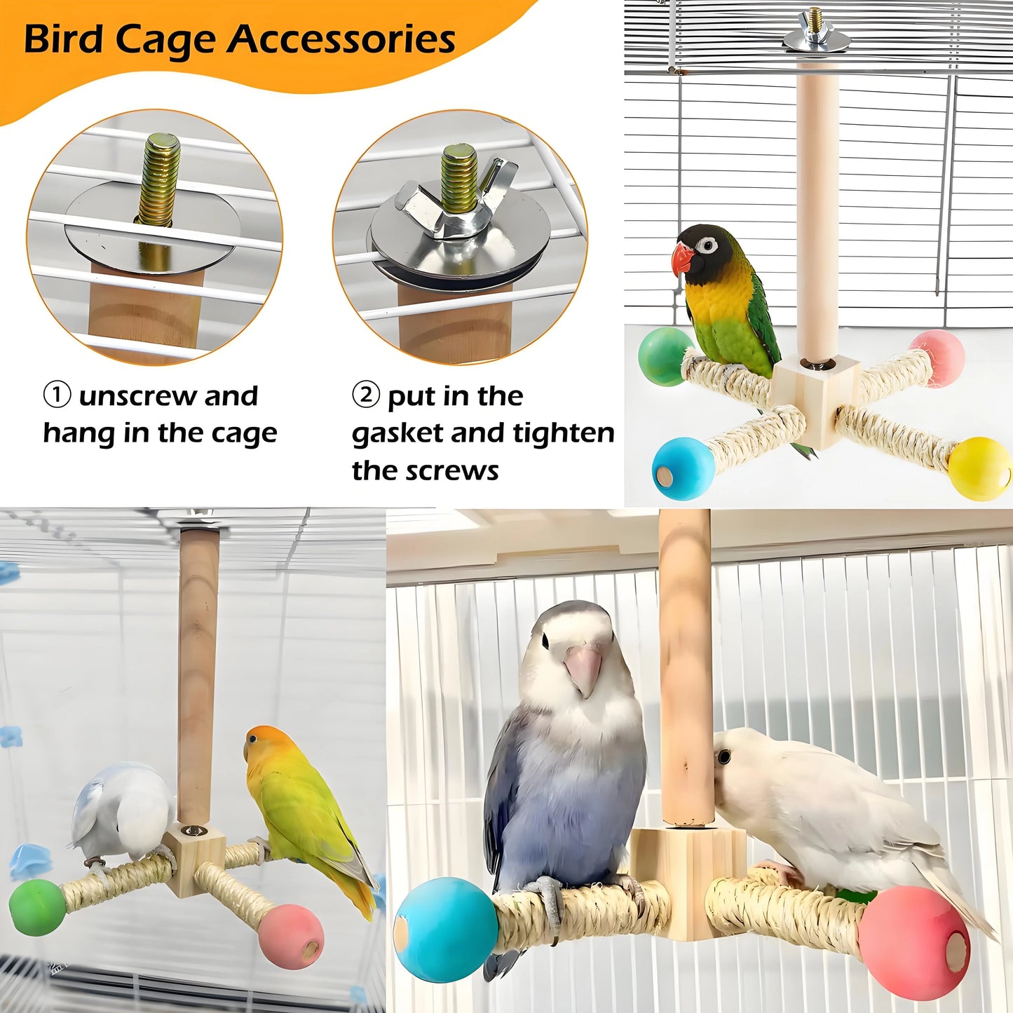 Natural Wood Bird Perch & Exercise Wheel Toy Set | Engaging Chewable Enrichment for Small Birds | Cage Accessories for Budgies P