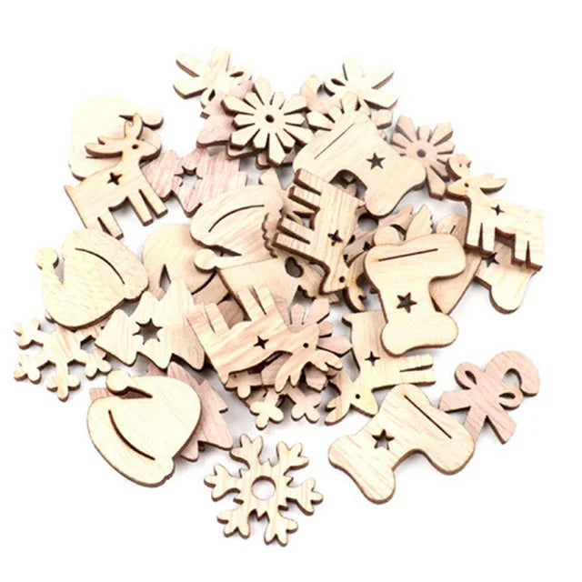 30mm 40pcs Wooden Christmas Scrapbooking DIY Embellishments MZ428