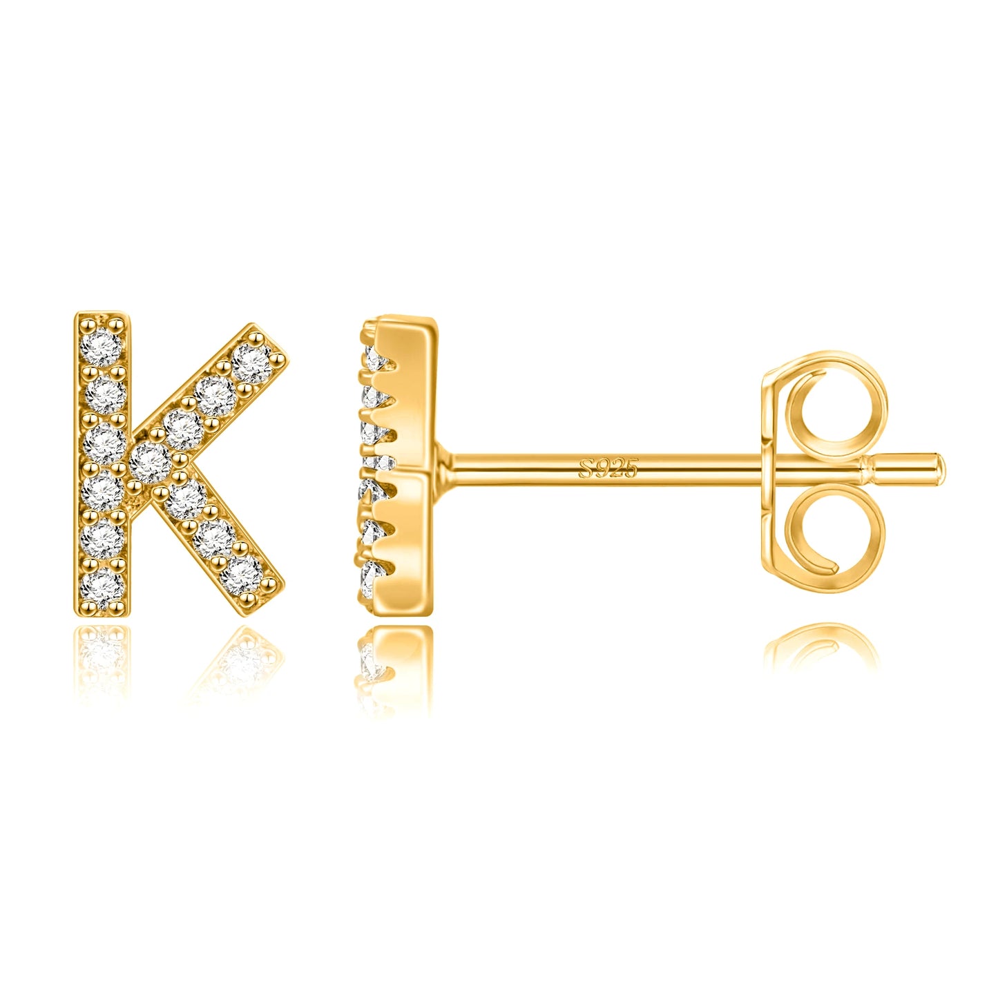 Simple Metal 925 Sterling Silver Letter Earrings with Zircon