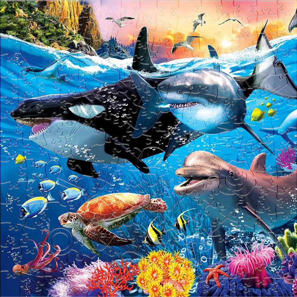 Dolphin Whale Shark Wooden Jigsaw Puzzle for Adults and Children Educational Marine Life Toy Perfect Holiday Gift