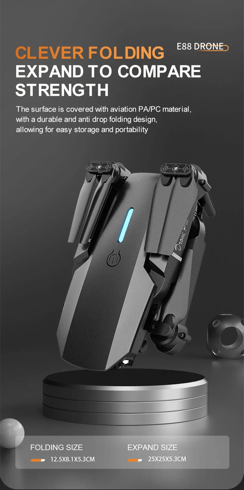 Professional Mini Remote Control Drone E88 4K HD Camera Wifi FPV Folding Quadcopter Gift for Kids