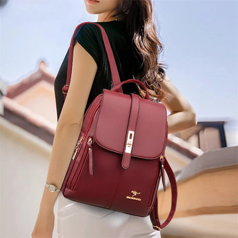 Luxury Women Leather Backpacks for Girls Casual Daypack