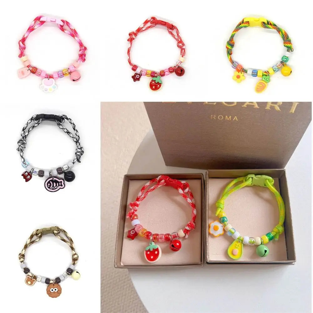 Cute Colorful Pet Necklace Braided Adjustable Cat Puppy Collar with Bells Cat Neck Chain Puppy