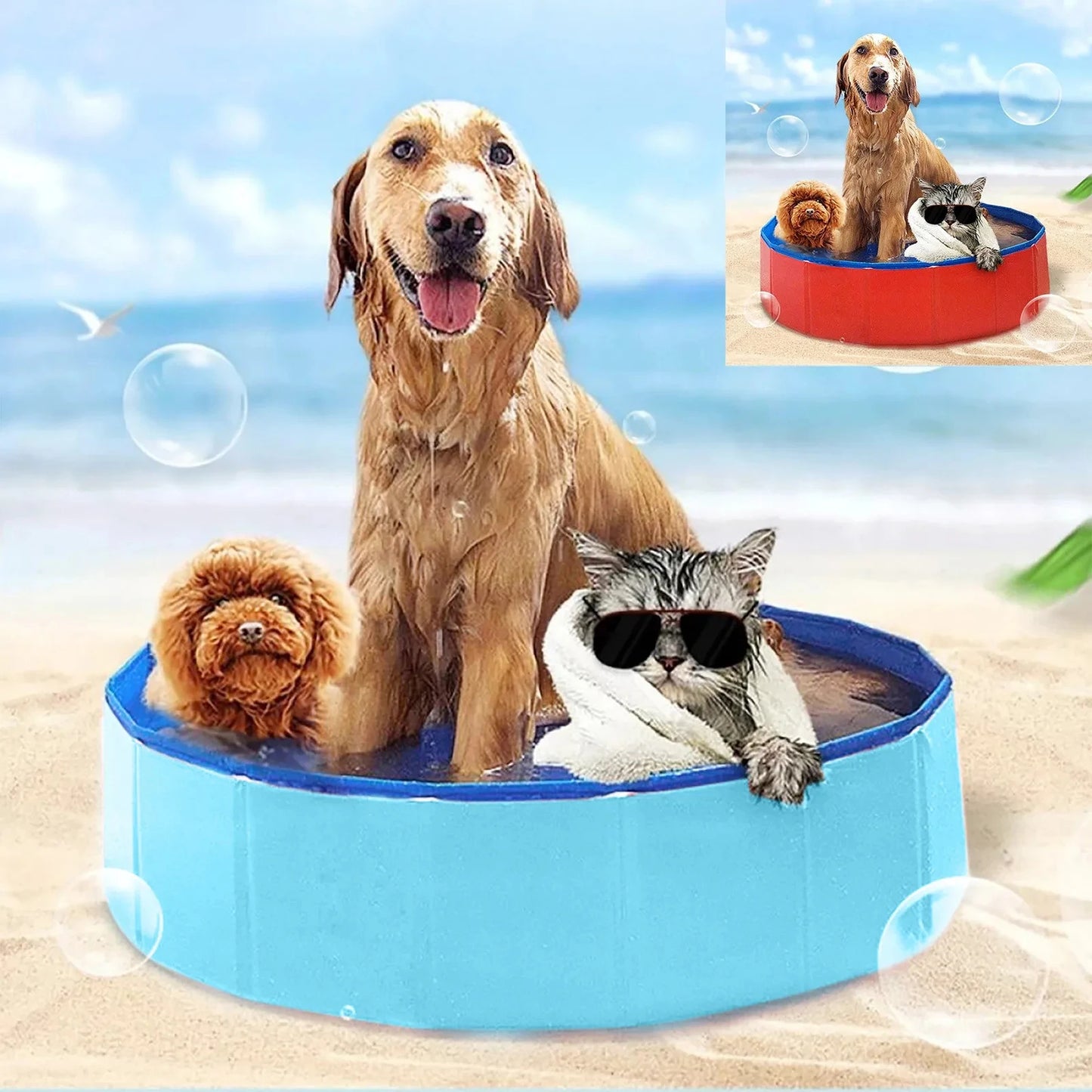 Pet Swimming Pool Foldable Summer Swimming Pool Outdoor Non-slip Pet Bath Pet Cleaning Water Basin Pet Supplies 49x10cm