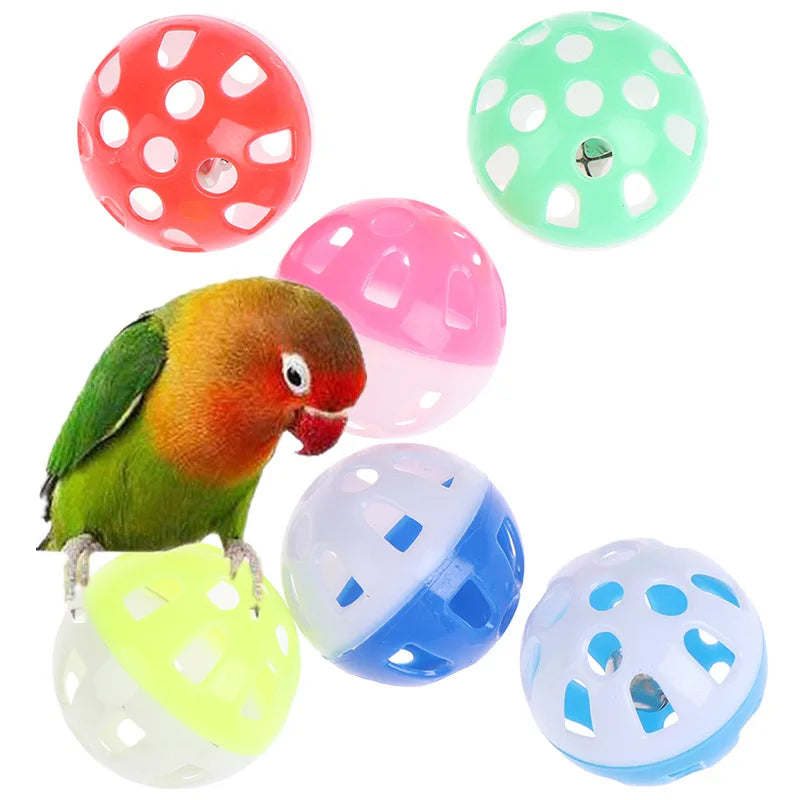 10pcs Parrot Toy Balls Fun Colored Hollow Bell Ball Sound Bird Toy Parakeet Training Interactive Chew Toys Pet Bird Supplies