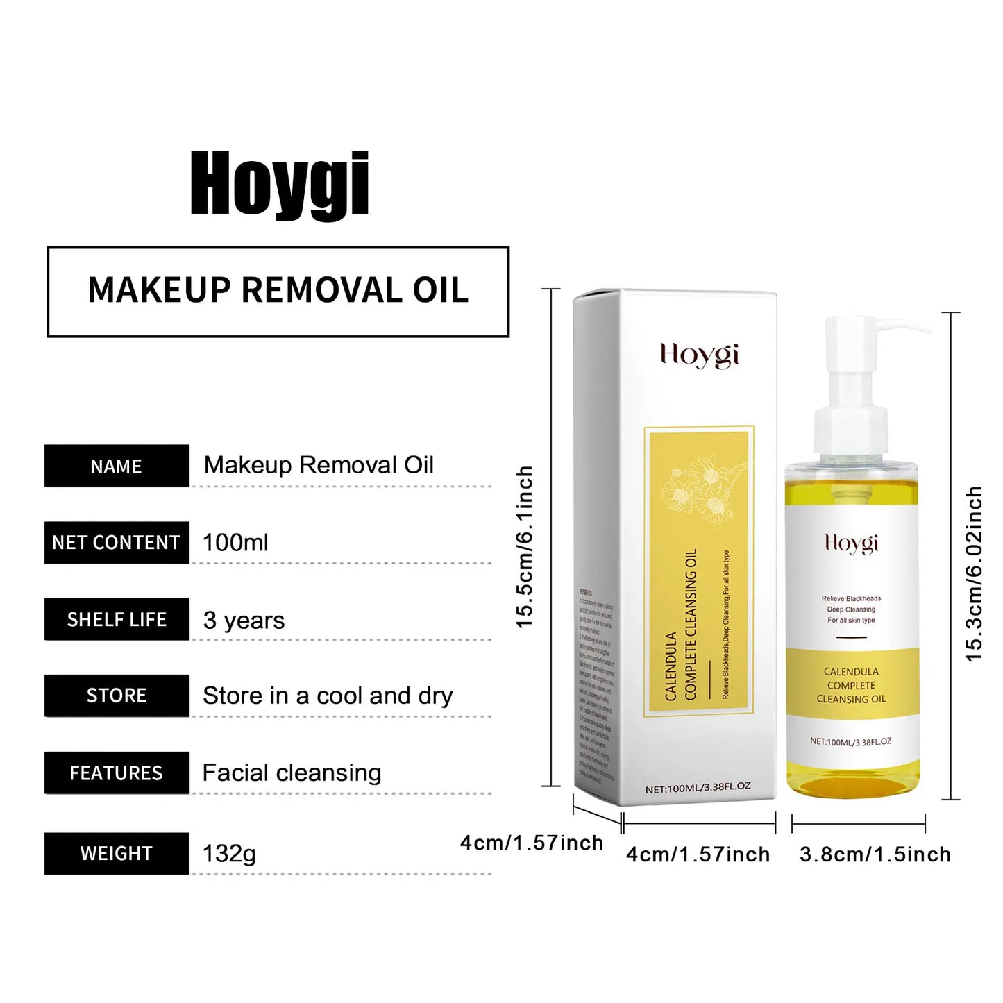Hoygi Gentle Makeup Remover Oil for Sensitive Skin Refreshing Facial Cleanser with Natural Ingredients