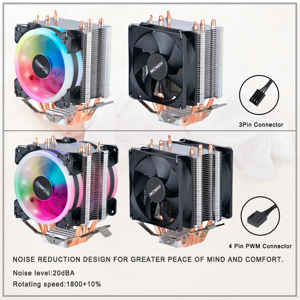 Cpu Cooler X99 4pin 90mm Radiator IWONGOU RGB Fans 4 Heatpipes