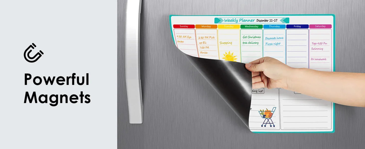 Magnetic Dry Erase Whiteboard Calendar Planner for Refrigerator with Markers and Eraser - Daily Weekly Monthly Organizer