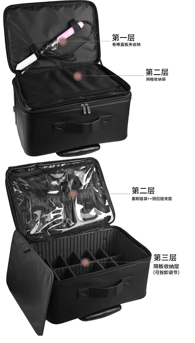 Makeup Travel Case 2in1 Rolling Organizer with Detachable Wheels