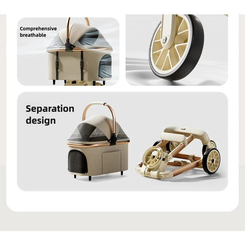 Luxury Pet Stroller 3 in 1 with 4 Wheels for Medium Small Size Dogs and Cats Detachable Carrier for Puppy Kitty Doggie Stroller