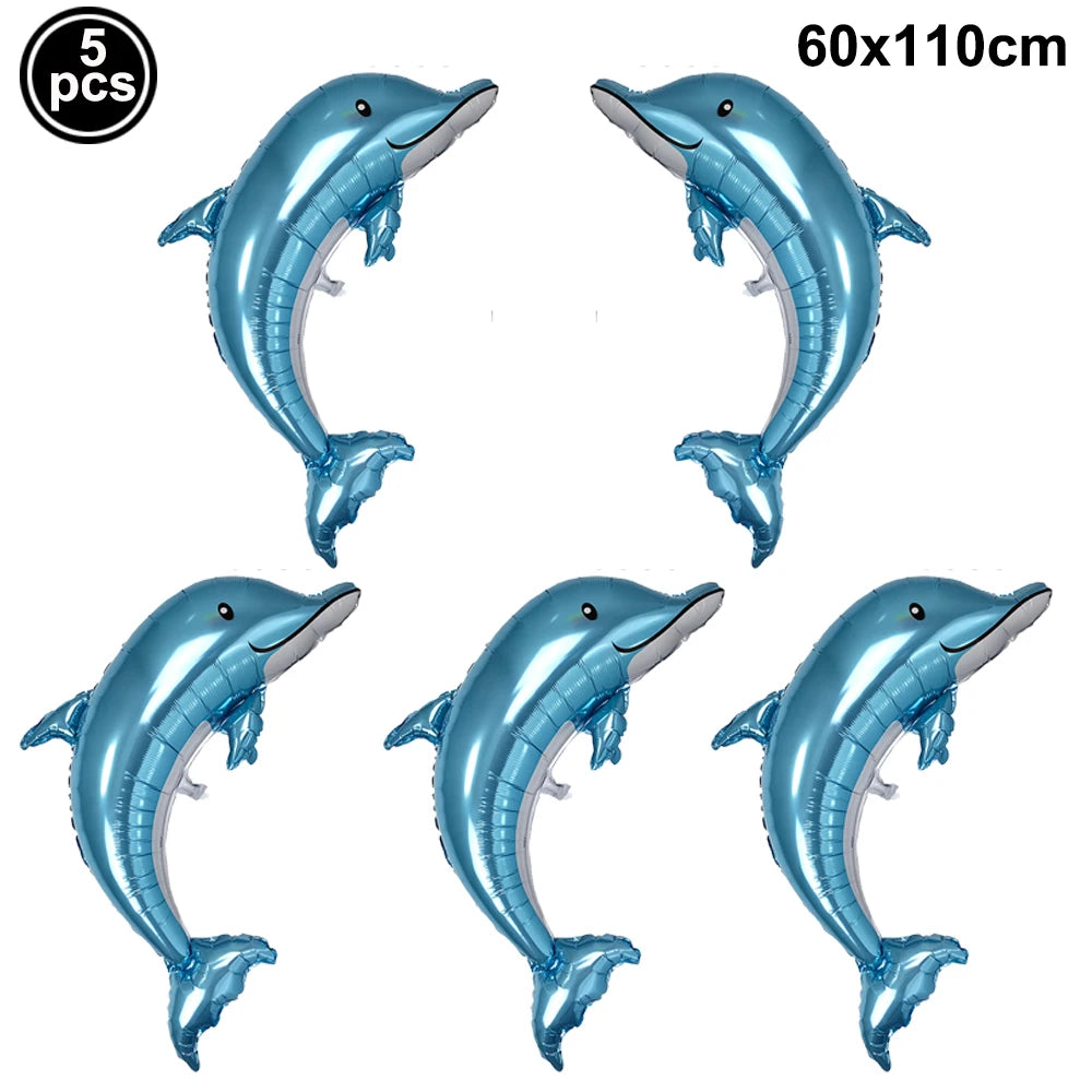 4th Birthday Sea Animal Decoration Blue Foil Balloon 32inch