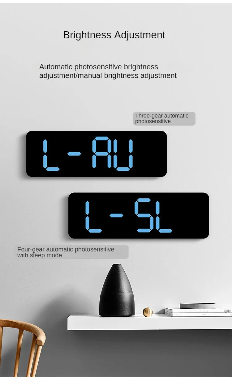 Large Digital Wall Clock with Temperature and Humidity Display Adjustable Brightness LED Alarm Clock 12/24 Hour Format