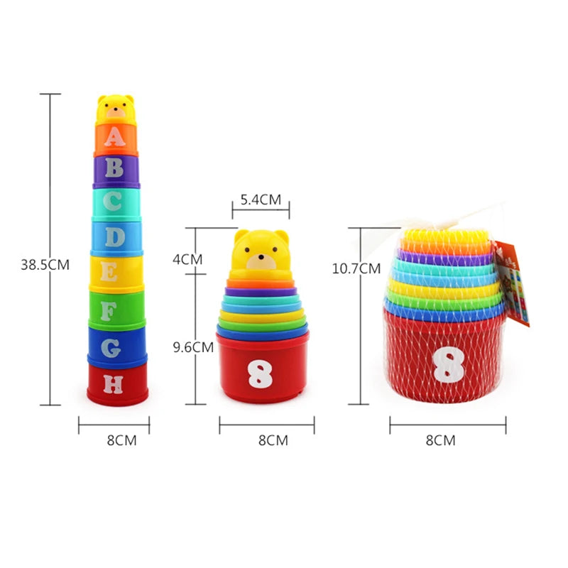9PCS Set Funny Stacking Cups Toys for Kids Rainbow Learning