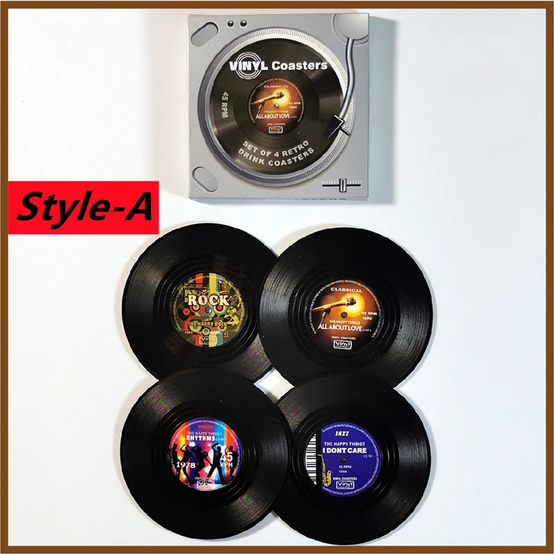 Retro Vinyl Record Coasters Set - Heat Resistant Anti Slip Drink Mats for Home Decor - Available in 6 4 2 Pieces