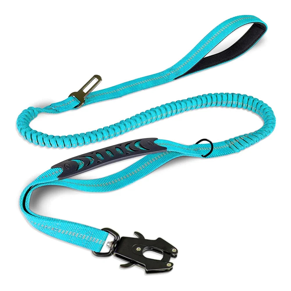 Reflective Heavy Duty Tactical Bungee Dog Leash with Shock Absorbing Technology and Seatbelt for Large Dogs