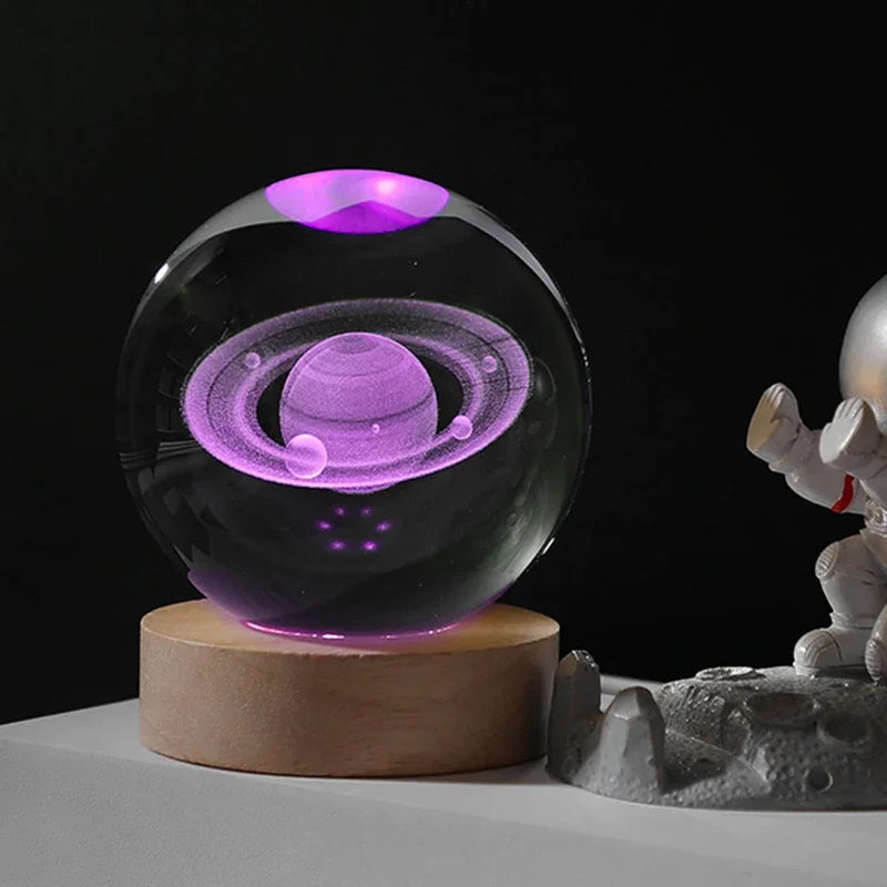 Crystal Ball LED Night Light 3D Saturn Solar System Lamp
