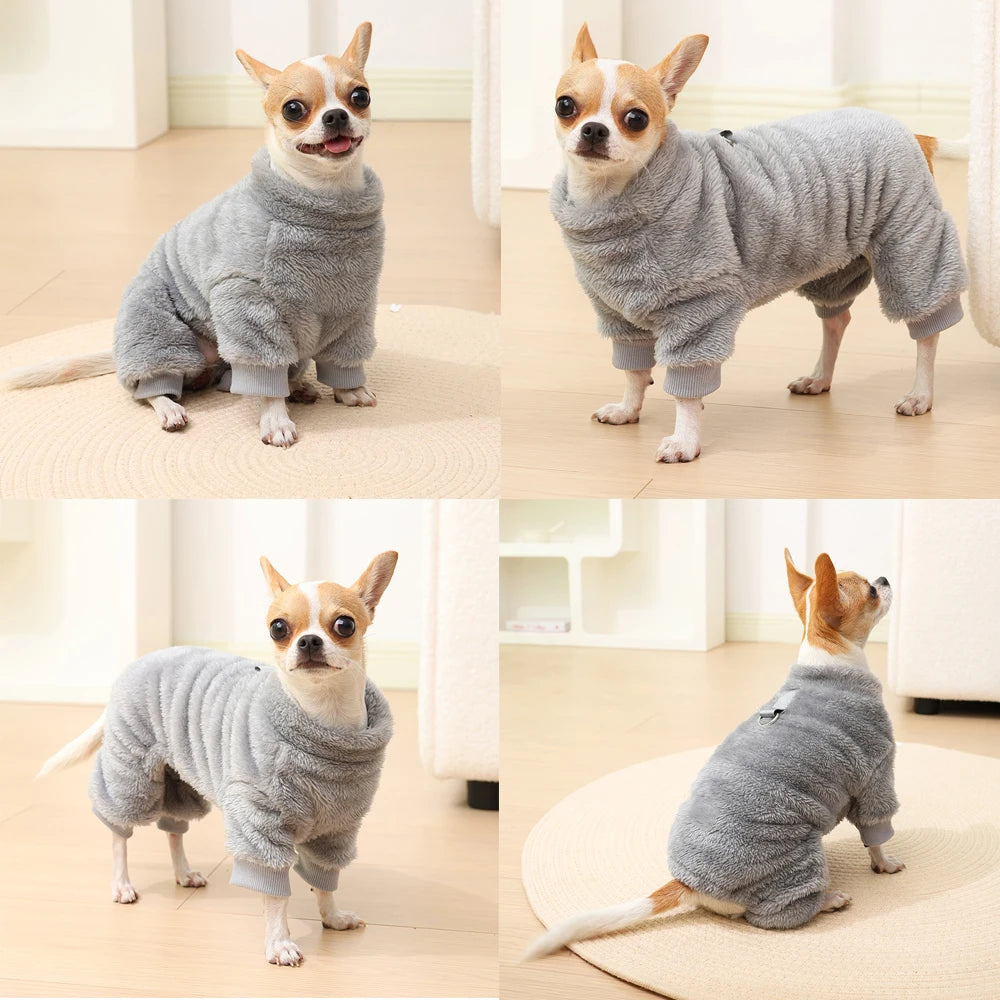 Winter Fleece Warm Dog Clothes Winter Soft Cozy Puppy Jumpsuit Plush Winter D-ring Overall For Small Medium Pet Vest Coat Cats