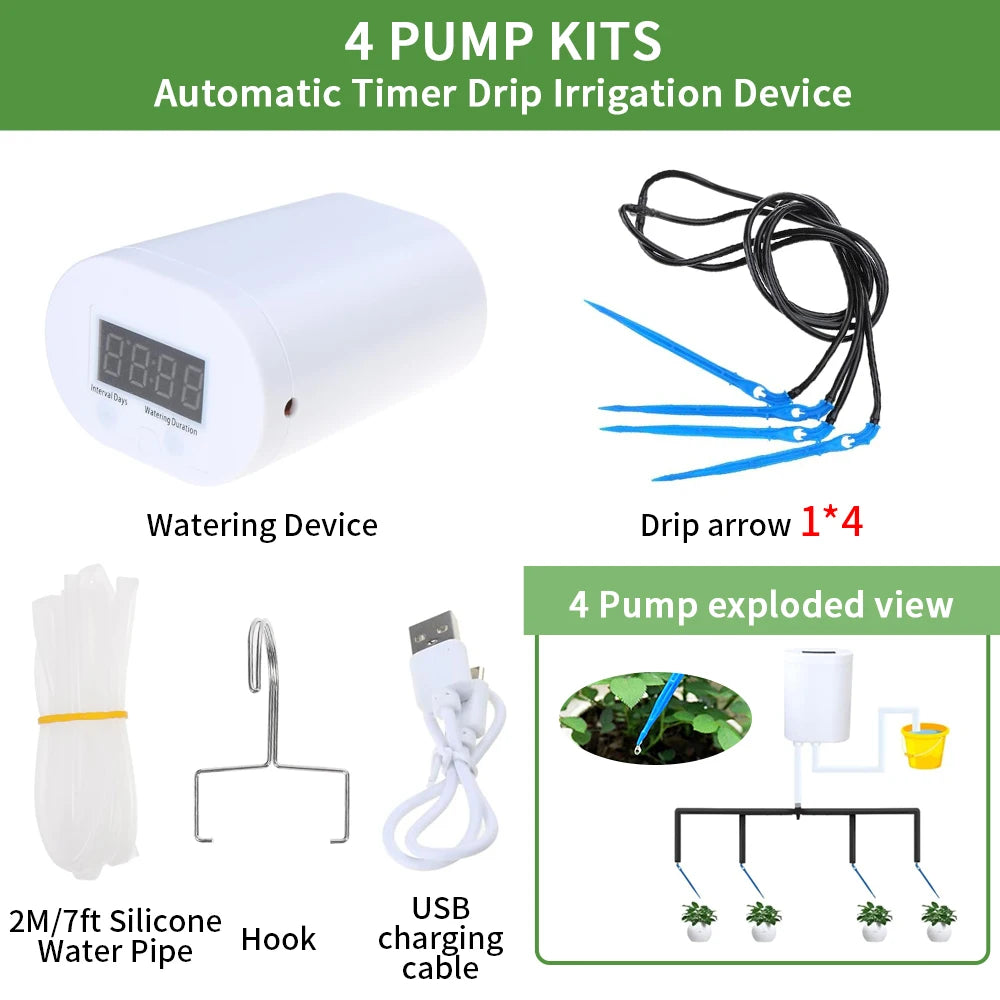 Automatic Plant Watering System with Timer Drip Irrigation Pump for Home Garden 2 to 16 Heads