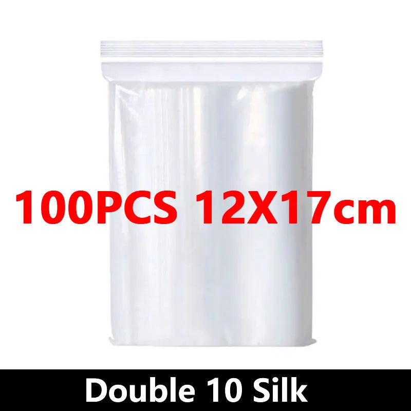 100Pcs Thicken Zipper Sealed Bags Clear Plastic Storage Bags for Jewelry and Food Packing