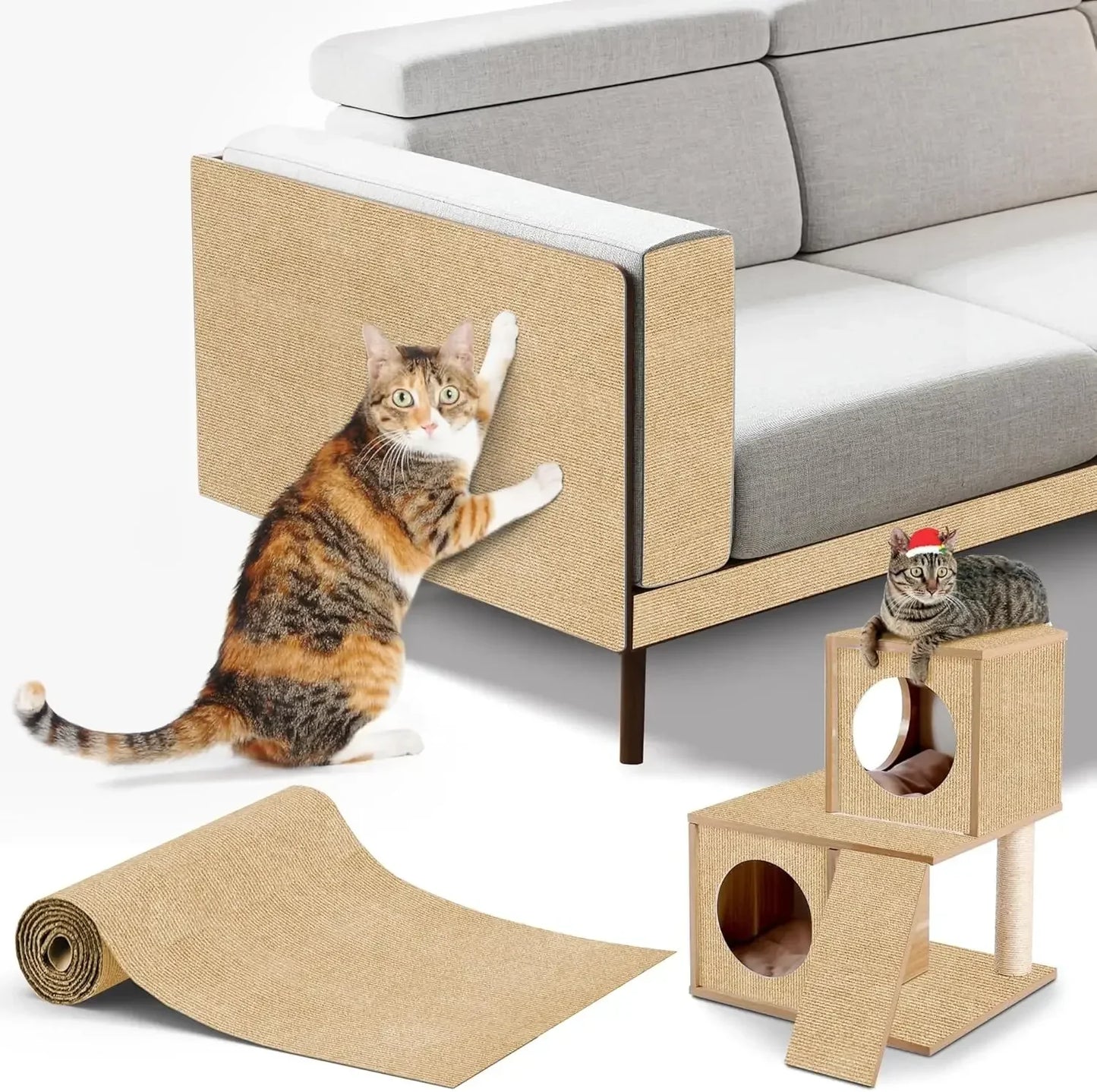 Trimmable Cat Scratching Mat Self-Adhesive Carpet Mat Pad Cat Pet Scratcher Furniture Couch Corner Indoor Sofa Wall Protector