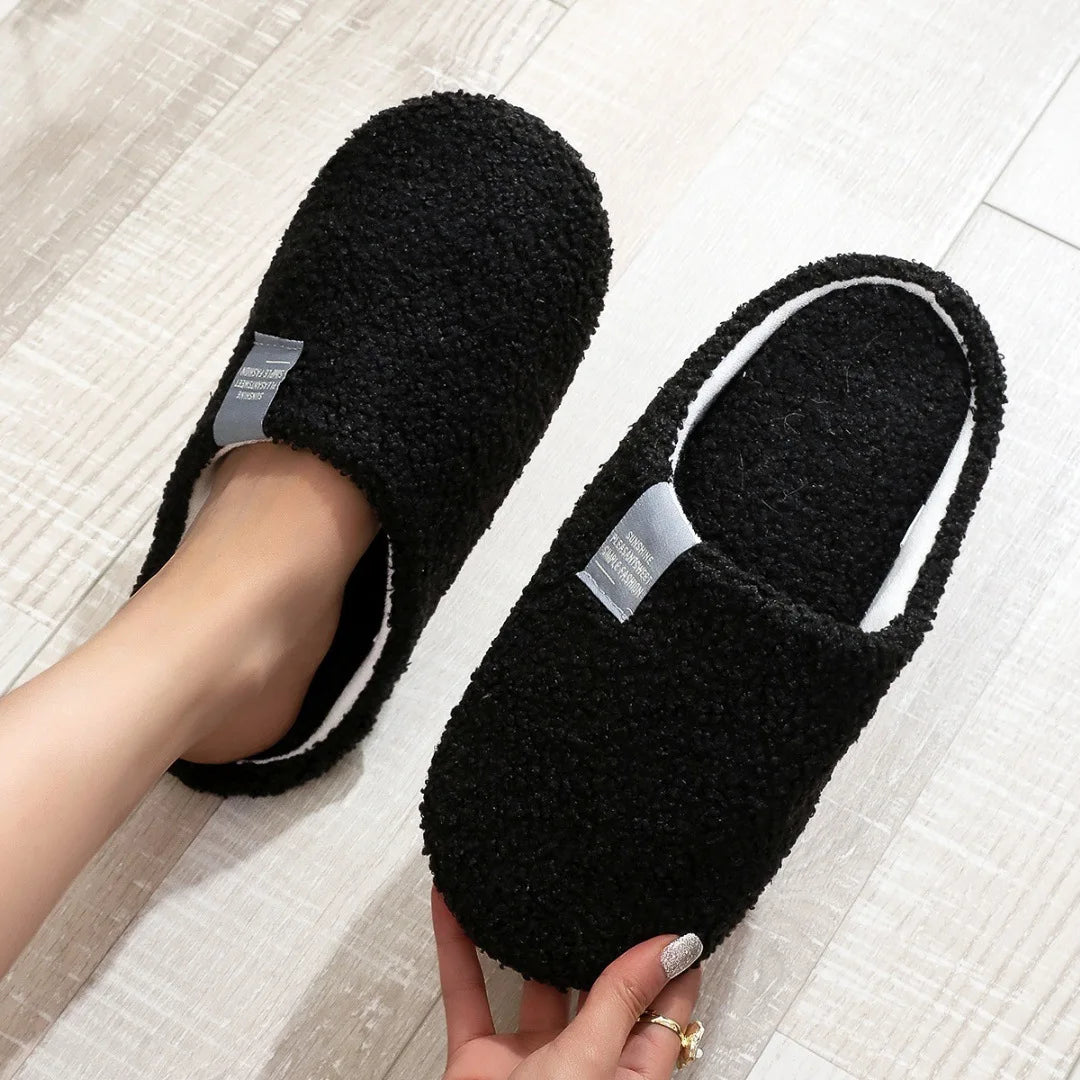 Couples Home Slippers Soft Fur Warm Indoor Flat Slides