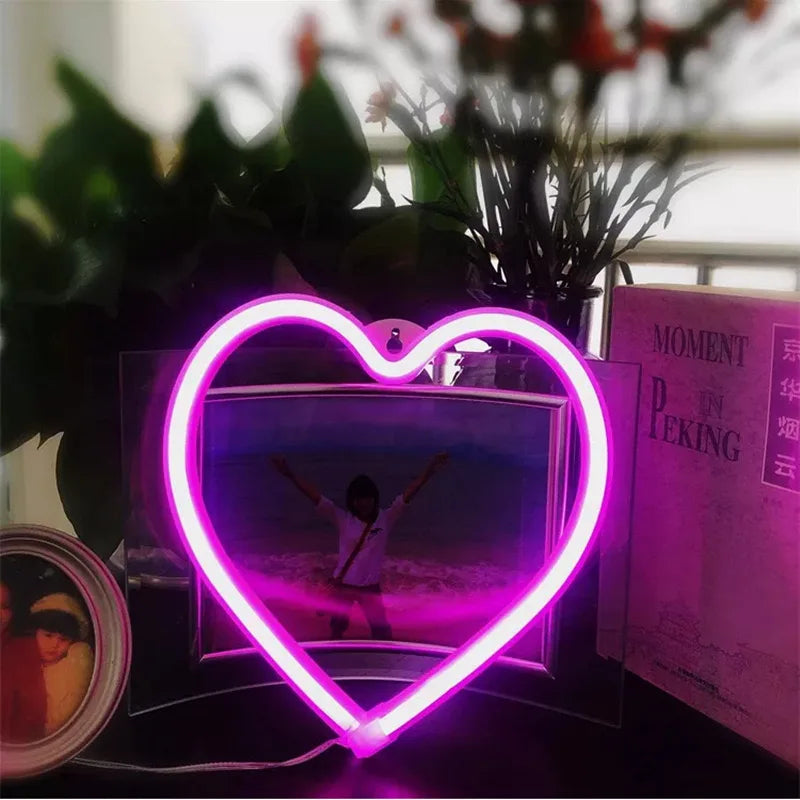 1pc USB Heart Shape LED Neon Light Sign for Bedroom and Bar