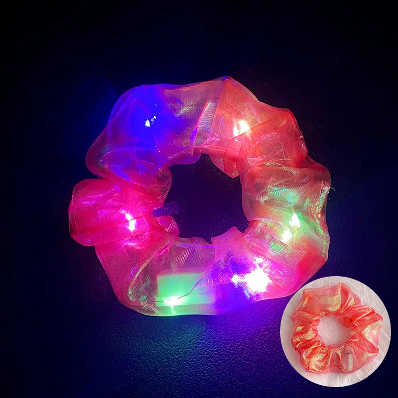 10 Pack LED Glow Hair Scrunchies Light Up Elastic Hairbands for Neon Parties and Celebrations