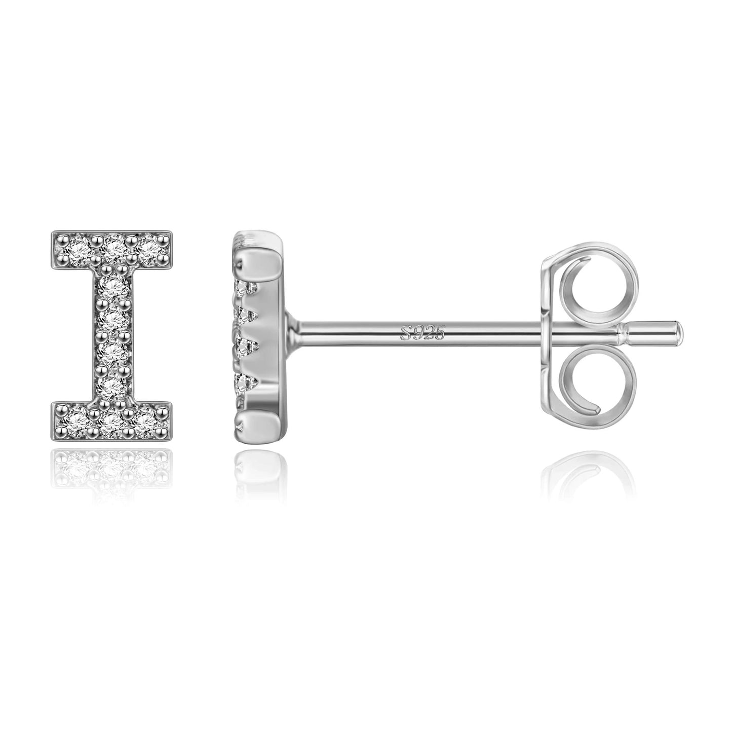 Simple Metal 925 Sterling Silver Letter Earrings with Zircon