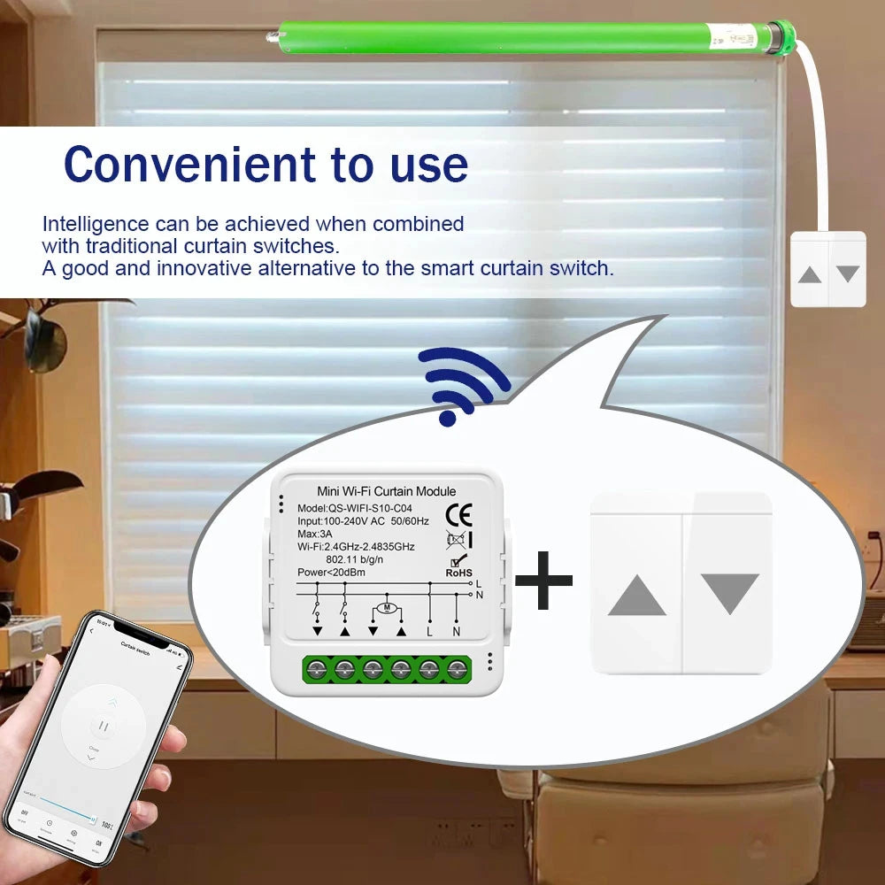 Módulo de interruptor de cortina inteligente Tuya WiFi Zigbee que conecta persianas enrollables con motor eléctrico y funciona con Alexa, Google Home y Smart Life