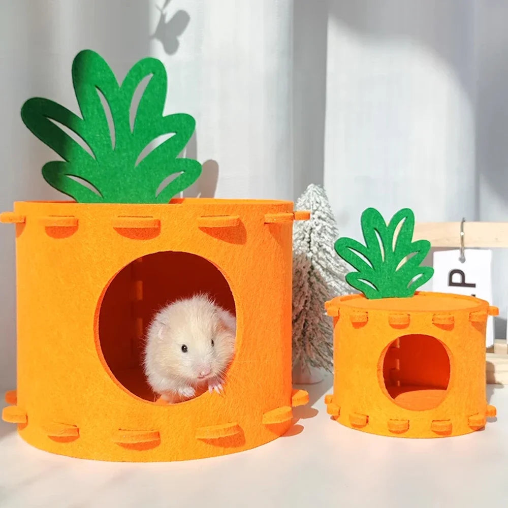 1 Pc Carrot-Shaped Hamster House Cute Cartoon Stump Hideout Tunnel Toy for Pet Small Animals Hamsters Rabbit Playhouse Bed Nest