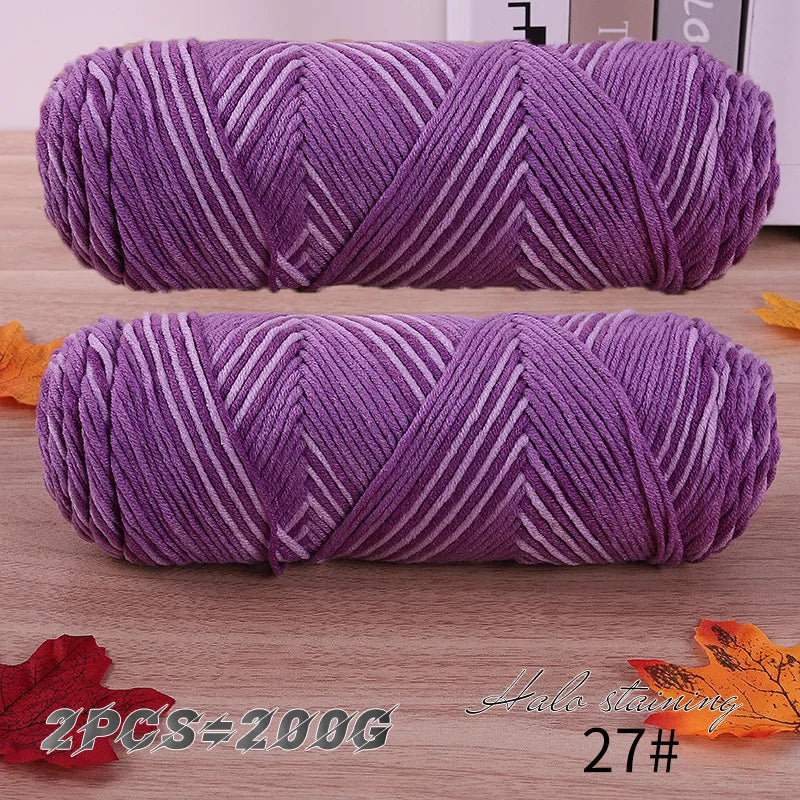 2 PCs Colorful 5-Strand Dyed Milk Cotton Baby Yarn DIY Scarf
