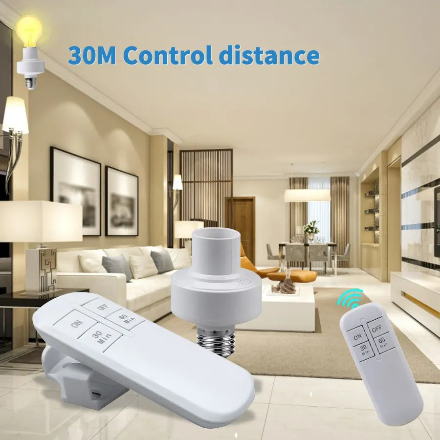 Smart Timer Switch Wireless Remote Control E27 Lamp Holder 15m Range 110V 220V