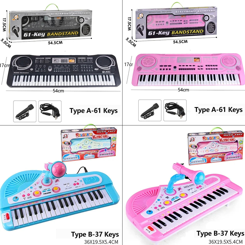 Chriyungel Kids Electronic Piano Keyboard with Microphone 61 Keys or 37 Keys Musical Instrument Toy for Beginner Children