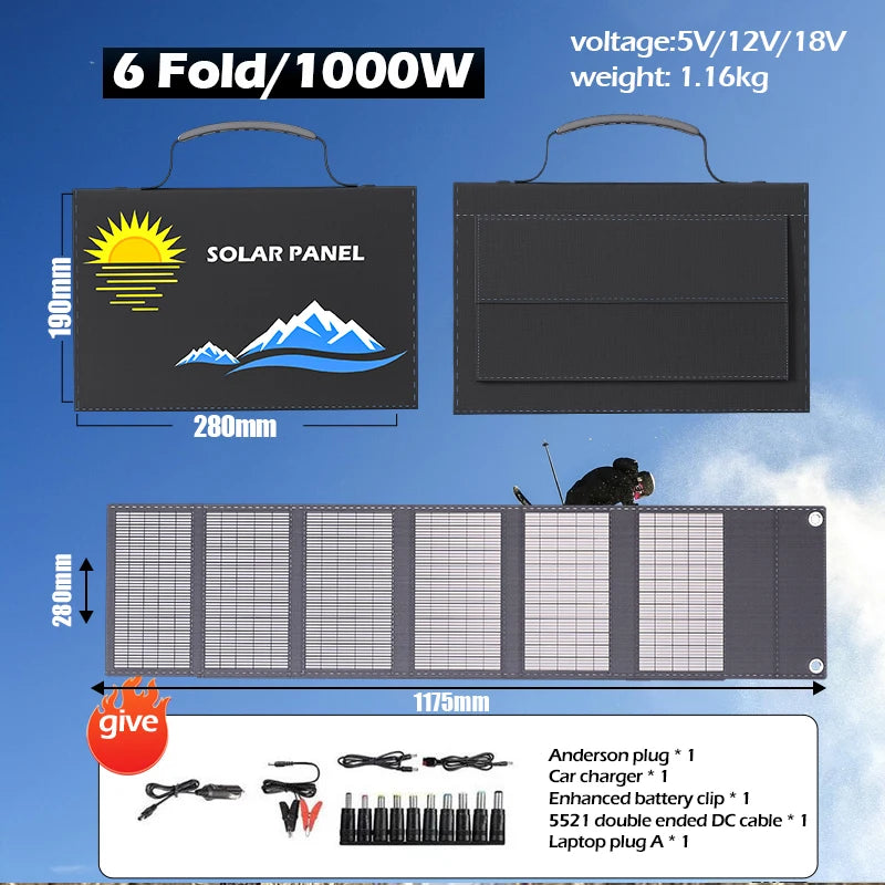 600W 1000W 18V Foldable Solar Panel Charger for Camping