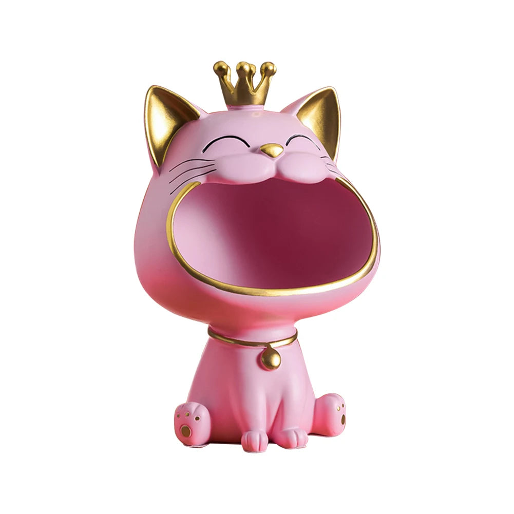 Lucky Cat Statue Decoration Resin Big Mouths Cat Key Box Cute Desktop Storage Accessories