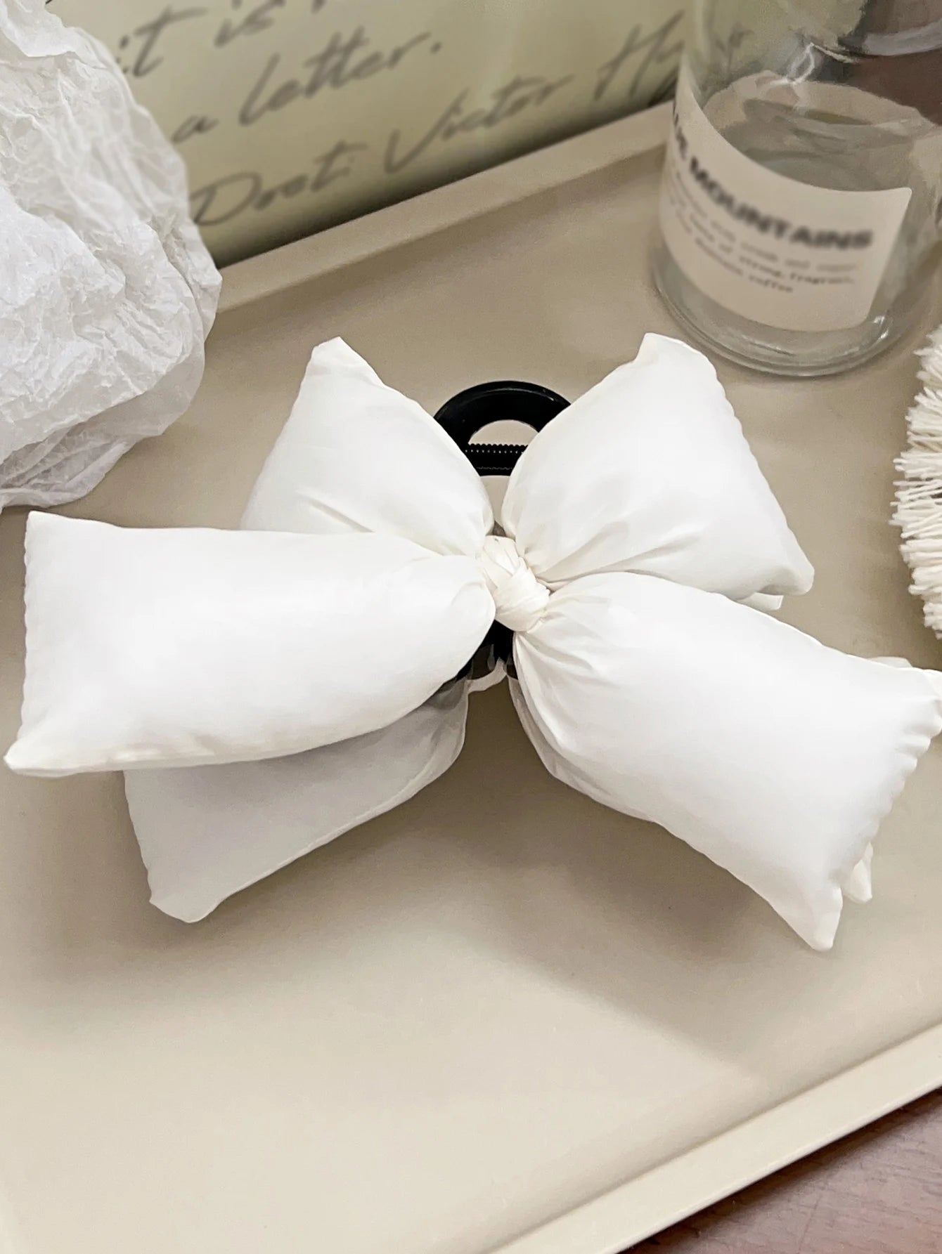 1 Pcs Black Leather Bow Claw Clip for Thick Hair