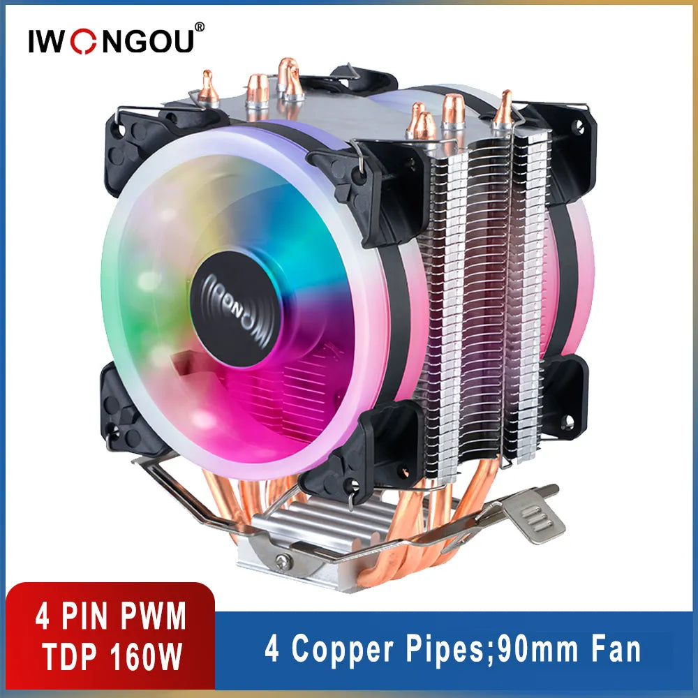 Cpu Cooler X99 4pin 90mm Radiator IWONGOU RGB Fans 4 Heatpipes