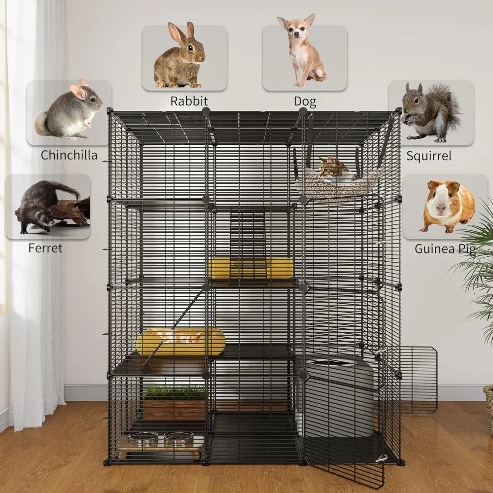 YITAHOME 4-Tier Indoor Cat Cage: Large Enclosure with Hammock DIY Metal Playpen for Small Pets, Puppies, Guinea Pigs, Ferrets, H