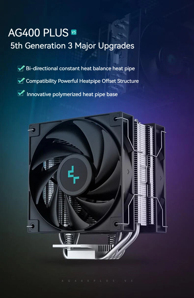 DEEPCOOL AG400 CPU Air-Cooling Radiator 4 Heat Pipes Dual Fan 2000RPM for Intel LGA1700 1200 115X AMD AM4
